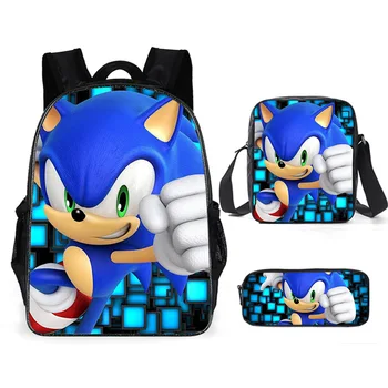 

New 3PC/Set Backpack Hot Game Sonic 4 The Hedgehog Pattern Students School Bags Cartoon Anime Teenagers Book-Bags Set