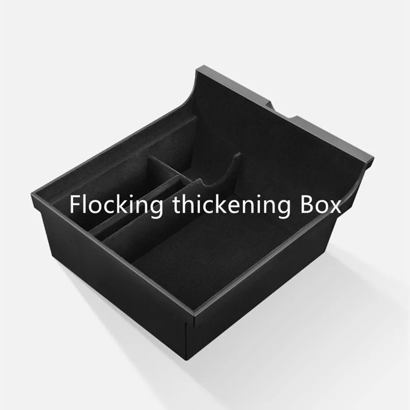 TEFUN For Tesla Model 3 Y 2021 2022 Storage Box Car Central Armrest Flocking/ABS Storage Box Organizer Model 3 2021 Accessories