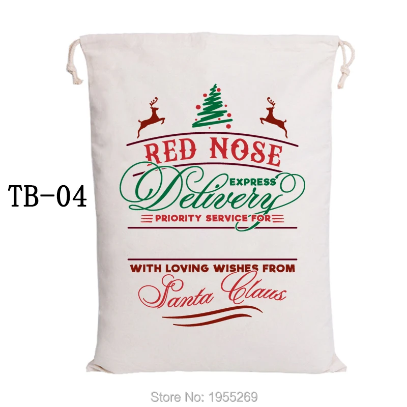 

Christmas Bags 30pcs/lot Santa Sacks Drawstring Customized Present Kids Toy Canvas Bags Large Santa Claus Party Decorations