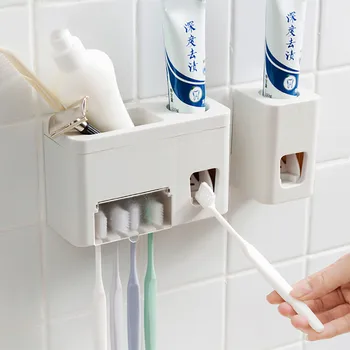 

Automatic Smart Toothpaste Dispenser+ Toothbrush Storage Organizer Holder Rack Set Wall Mount Stand Squeezer