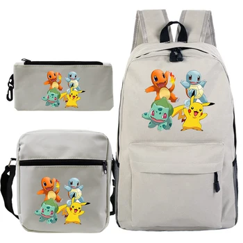 

Pokemon Pikachu Mochilas Bulbasaur Squirtle Boys Girls School Bags Travel Backpack Bolsa Escolar with Crossbody Bag Pen 3pcs Set