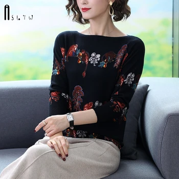 

ASLTW Print Women Sweater Spring Autumn Long Sleeve Pullovers Lovely Knitwear Top Jumper Plus Size Sweater Women