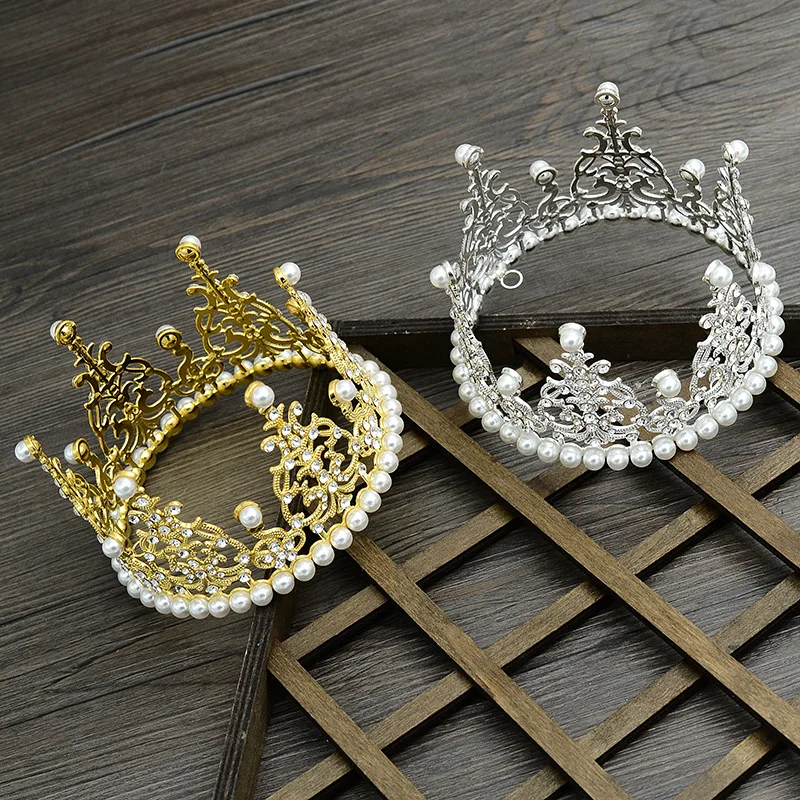Crystal Pearl Beads Hollow Vintage Pattern Whole Round Children Alloy Head Crown Princess Hairband Girls Birthday Ornament | Украшения и