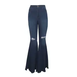 OEAK джинсовые расклешенные брюки женские Ретро рваные джинсы 2019 модные широкие брюки леди случайный звонок-низ расклешенные брюки женские