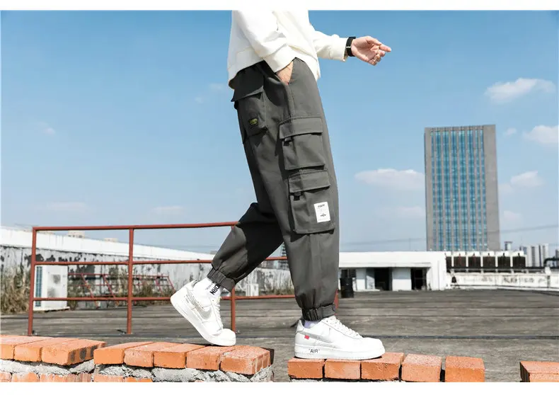 New Men's Big Pocket Cargo Harem Pants Casual Trousers Male Hip Hop Men Jogger Sweatpants Fashion Streetwear Pants Oversized linen harem pants