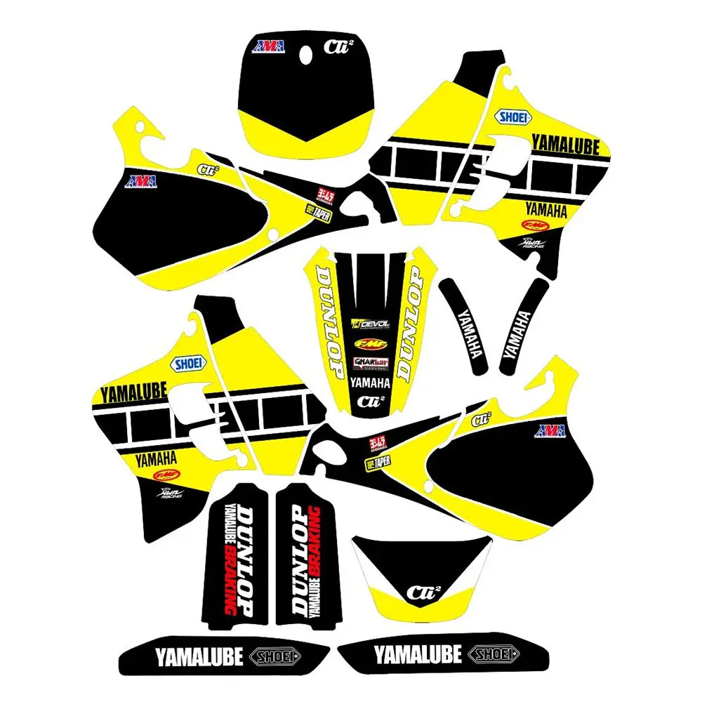 

Full Graphics Decals Stickers Yellow Custom Number Name 3M Bright Stickers Waterproof For YAMAHA YZ125 YZ250 1993 1994 1995