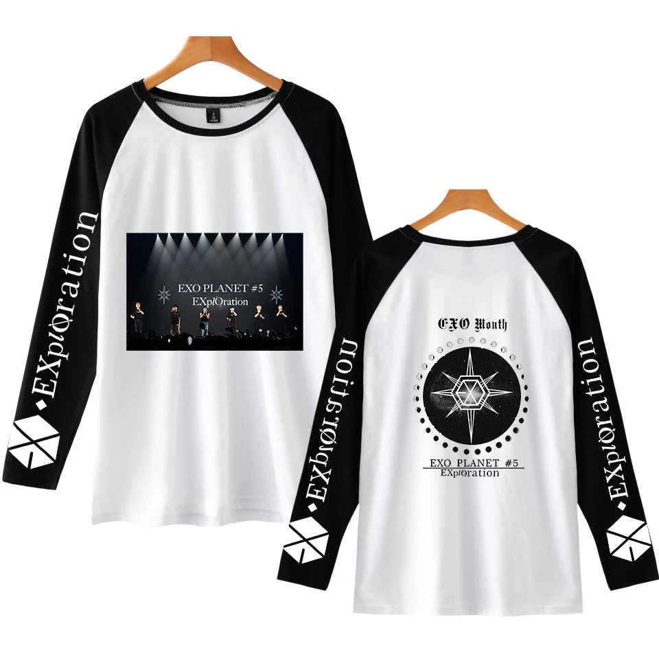 Горячая EXO PLANET#5 Футболка Harajuku с длинным рукавом и принтом для женщин EXO PLANET#5 Футболка Высокое качество Новые повседневные футболки с круглым вырезом