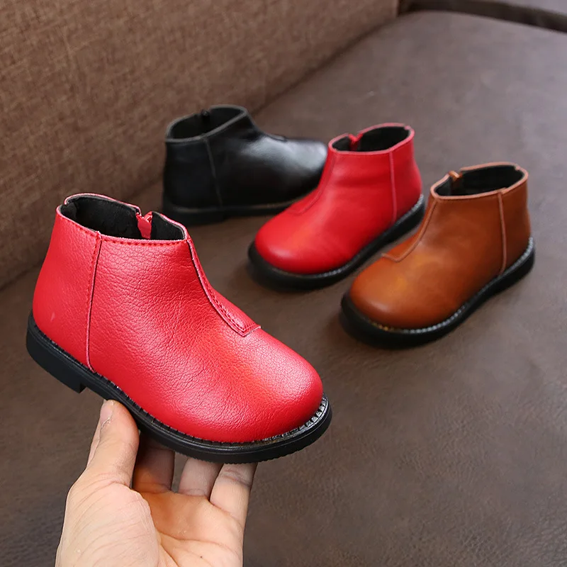

CHILDREN'S Martin Boots 2019 Winter New Style Girls Large Cotton-padded Shoes Boy Baby British-Style Leather Shoes Ankle Boots F