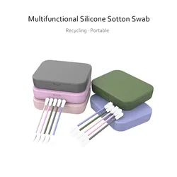 Reusable Cotton Swab Soft Flexible Ear Cleaning Cosmetic Silicone Buds Swabs Sticks Double-headed Recycling For Cleaning Makeup