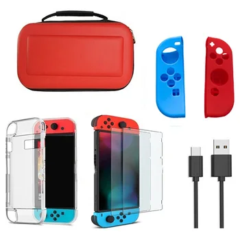 

6 in 1 Game Player Protection Set for Nintendo Switch Travel Carrying Case Sn Protective Case Charging Cable R20 Red