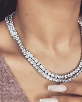 

Handmade Pave ROUND 4-8mm Diamond Necklace for Women Men Luxury Hip hop 925 Sterling Silver Wedding Fine Jewelry With 45-60 cm