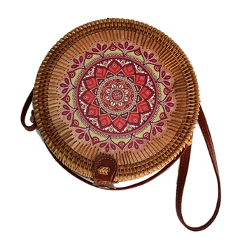 

Woman Fashion Rattan Knit Bag Straw Bag Shoulder Messenger Bag