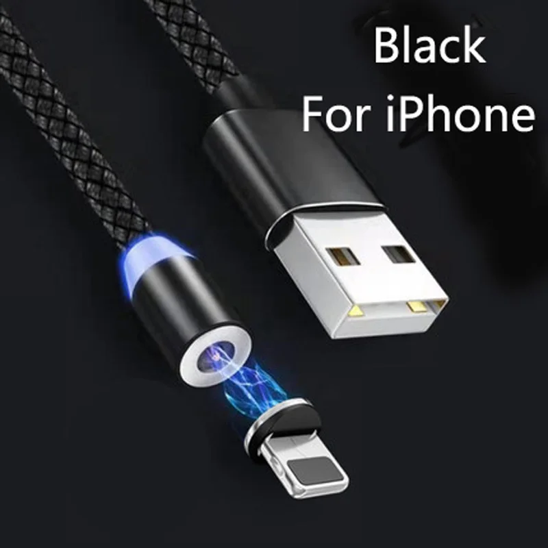 1 м Магнитный кабель для быстрой зарядки для IPhone 11 Pro XR XS MAX X 8 7 6S Plus, магнитное зарядное устройство для мобильного телефона, USB Проводные кабели - Цвет: Black For IOS