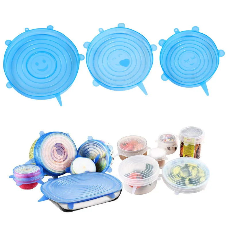 

3pcs Reusable Silicone Stretch Lids Food Wrap Fruit Dishes Covers Sealing Food Fresh Keeping tapas de silicona para alimentos