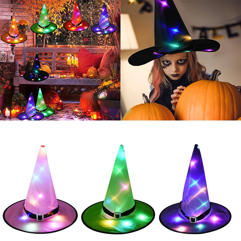Led Halloween Witch Hat For Tree Hanging Glowing Lights Party