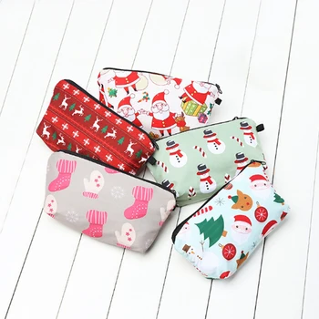 

3D Santa Claus Printing Cosmetic Bag Santa Claus Christmas Tree Women Hand Held Makeup Bag Party Necessity Wash Bag