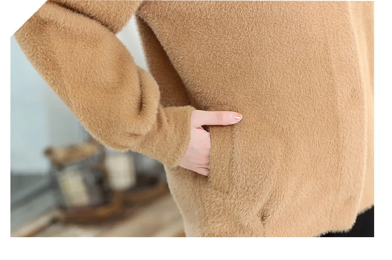 XJXKS зима высококачественный норковый кашемир Женское шерстяное пальто свободного покроя плюс размер сплошной цвет подходит ко всему Женское пальто