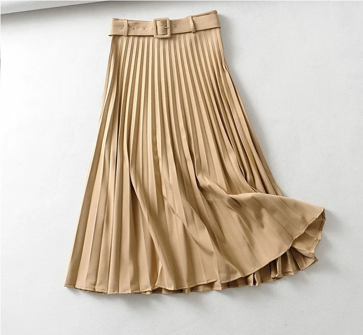 Tangada, Женская плиссированная юбка средней длины цвета хаки, винтажная, с поясом, однотонная, для женщин, для офиса, для девушек, для работы, шикарные юбки до середины икры 6A306 - Цвет: Хаки