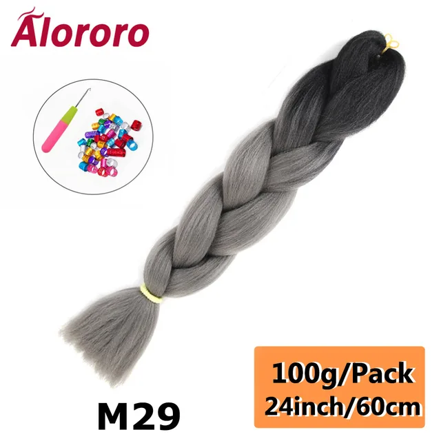Alororo Synthetic Kanekalon Hair 24 Inch Ombre Extensions Hair for Braids Afro Blue Pink Purple Crochet Braiding Hair Wholesale 24inches-M29