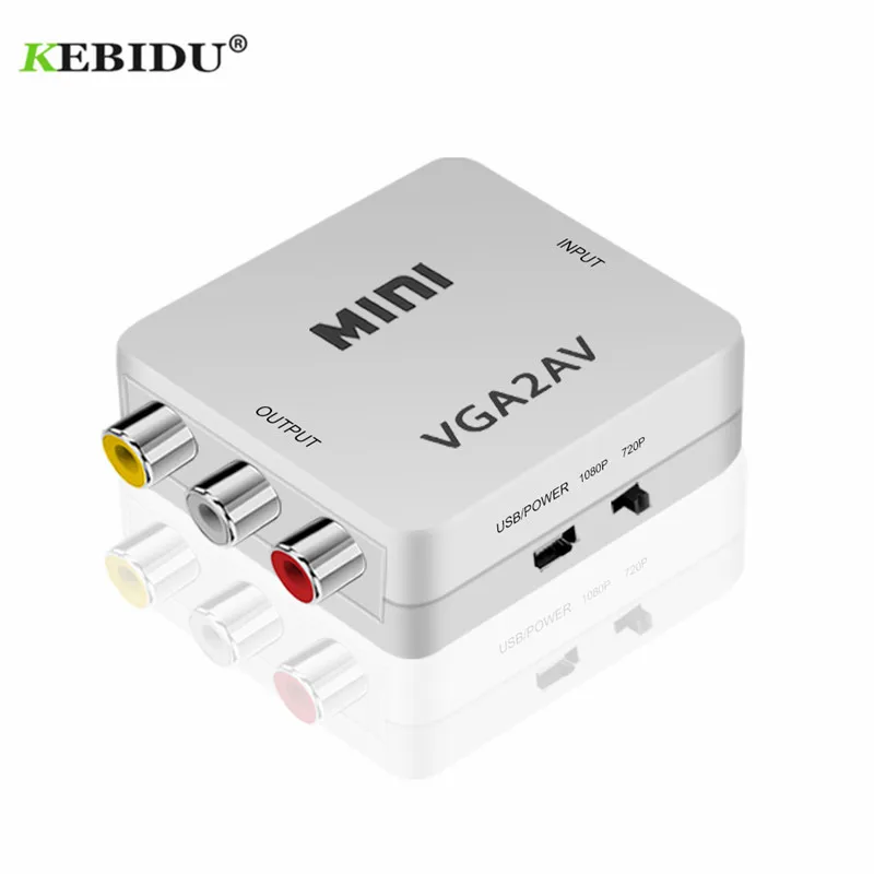 KEBIDU HD VGA2AV/CVBS адаптер VGA в AV RCA аудио конвертер 3,5 мм для ПК к телевизору HD компьютер к ТВ VGA в AV конвертер