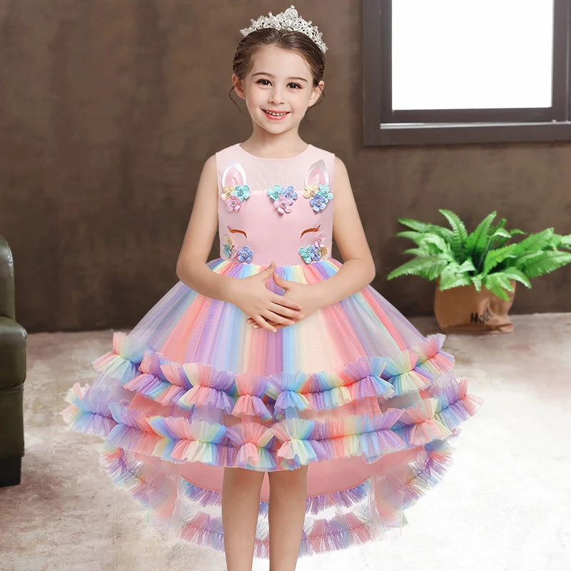 Kids Summer Unicorn Dress For Girls Princess Birthday Dresses Colorful  Flower Girl Party Ball Gown 3 12 Years Children Clothing|Dresses| -  AliExpress