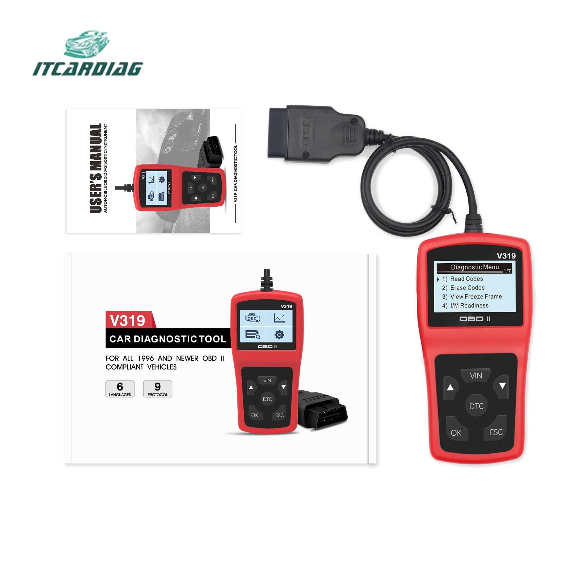 Универсальный автомобильный OBD2 сканер DTC считыватель V319 устройство считывания кода двигателя Датчик замораживания рамка OBD 2 Автомобильный диагностический инструмент лучше, чем ELM327