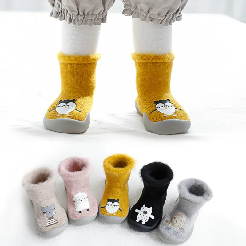 

Plus Velvet Baby Girl Boy Floor Sock Shoes Nonslip Baby Toddler Booties Shoes Soft Rubber Soles Socks Shoes Newborn Shoes