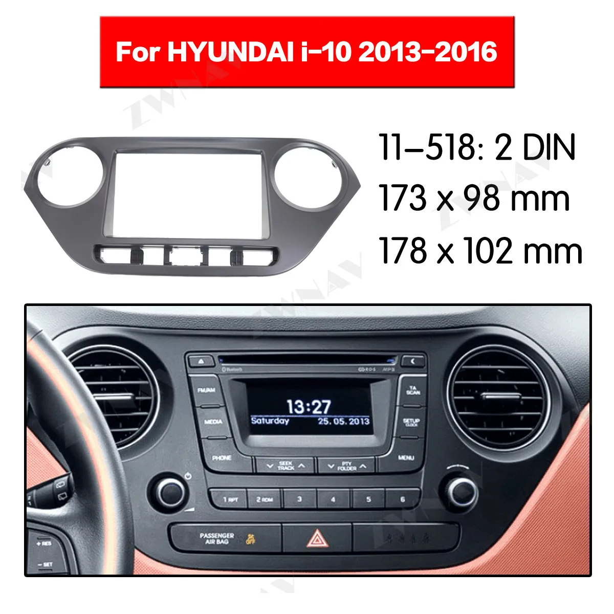 Радио Facia для HYUNDAI I-10 2013-(HIGH-END LHD) 2DIN кронштейн dvd-плеер фасции автомобиля стерео радио установка тире