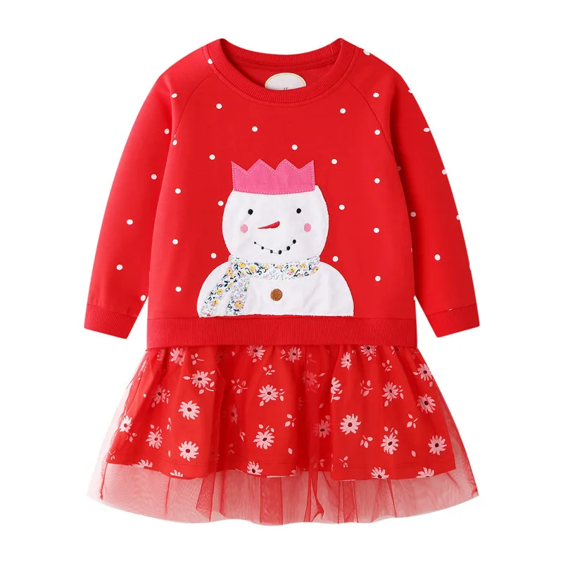 Jumping Meters Children Girls Tutu Dresses Applique Snowman Baby Christmas Dress Princess New Year Party for Kids | Детская одежда и