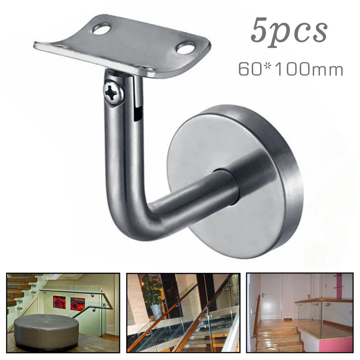 

New Stainless Steel 201 Wall Support Bracket Hand Rail 60*100mm 5 Pcs Connector