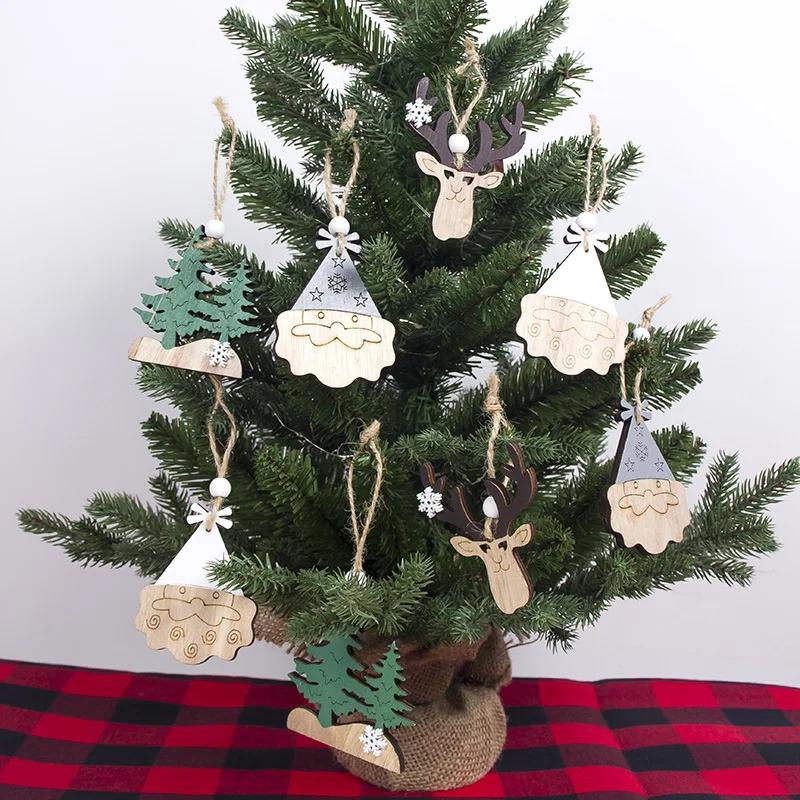 

New 2PCS/Lot DIY Christmas Printed Wooden Pendants Ornaments For Kids Baby Christmas Gifts Xmas Tree Ornaments Decorations