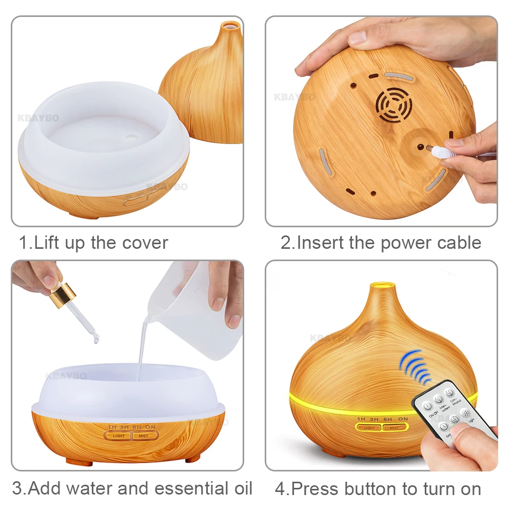 550ml Ätherisches Öl Luftbefeuchter Fernbedienung Diffusor Aroma Lampe Aromatherapie Elektrische Luftbefeuchter