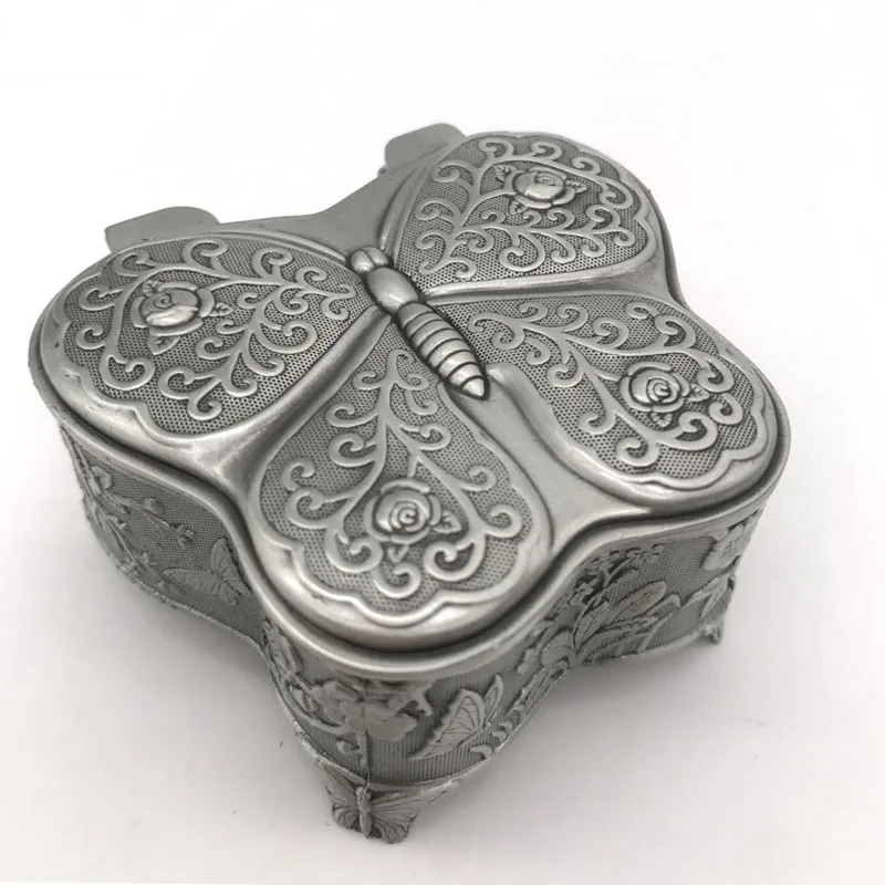Vintage Metal Butterfly Jewelry Box Antique Flower Carved Trinket Jewelry  Storage Organizer Case for Girls Women