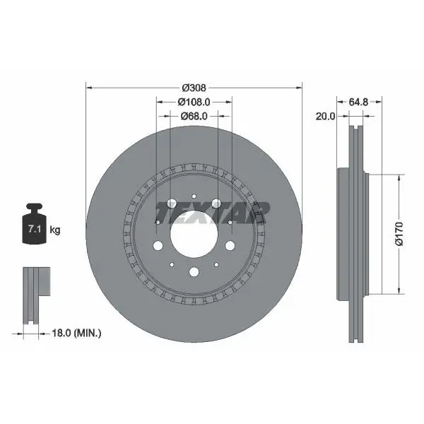 Диск тормозной задний Volvo XC90 2.5T/D5/T602 TEXTAR 92126803