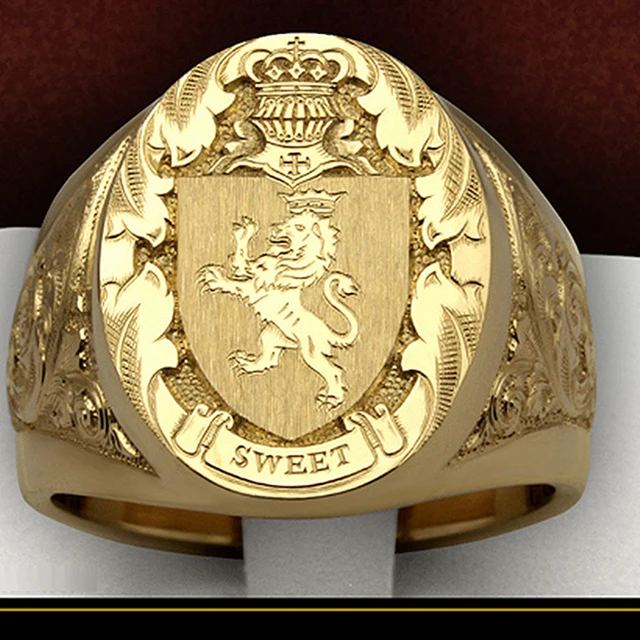 9ct Gold 25x12mm gents seal engraved Lion Rampant Signet Ring Size U |  Fruugo US