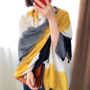 

Gradient scarf women winter Mexico style long vintage yellow gradient tassels scarf accesorios mujer Sjaal Muslim Hijab Snood