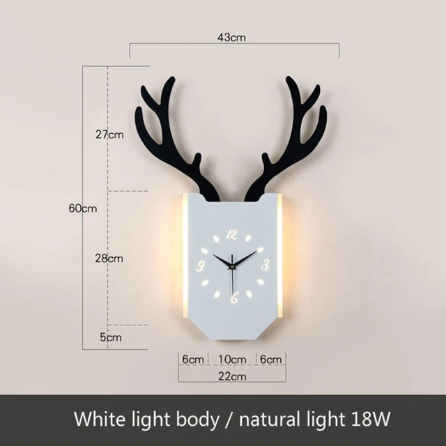 A Natural light Nordic Led Wall Light Antlers Clock Sconce Lamp Modern Creative Deer Wood Lamps Living Room Bedroom Bedside Hanging Clock Decor - Цвет абажура: A Natural light