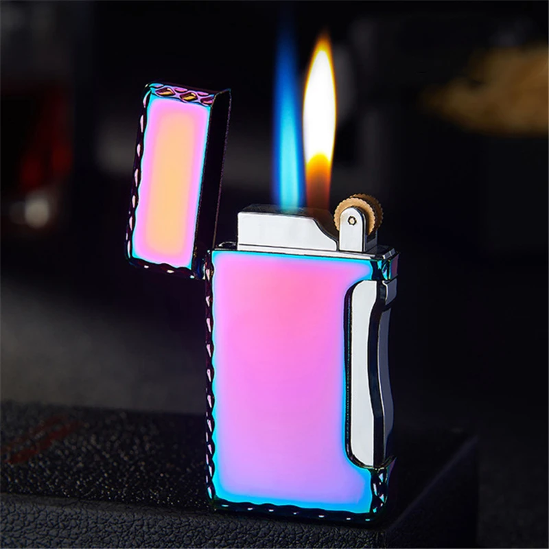 ICE Colorful Тип два Флама фонарь турбо Зажигалка голубое пламя Электронная зажигалка газовая зажигалка бутан мини сигары сигареты зажигалки подарок - Цвет: ICE Colorful