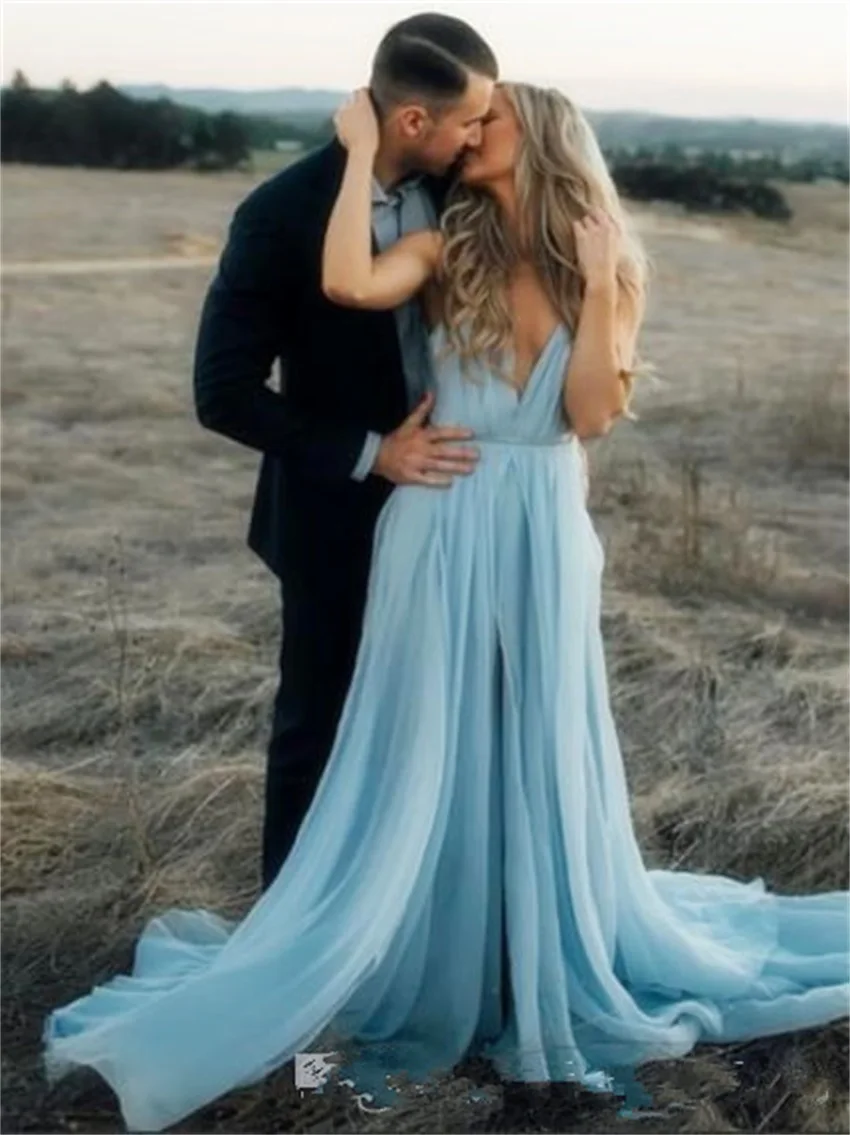

2019 Elegant Light Sky Blue Prom Dresses Sheer Neck Cap Sleeves Appliqued Chiffon Floor Length Formal Dresses Modest Evening