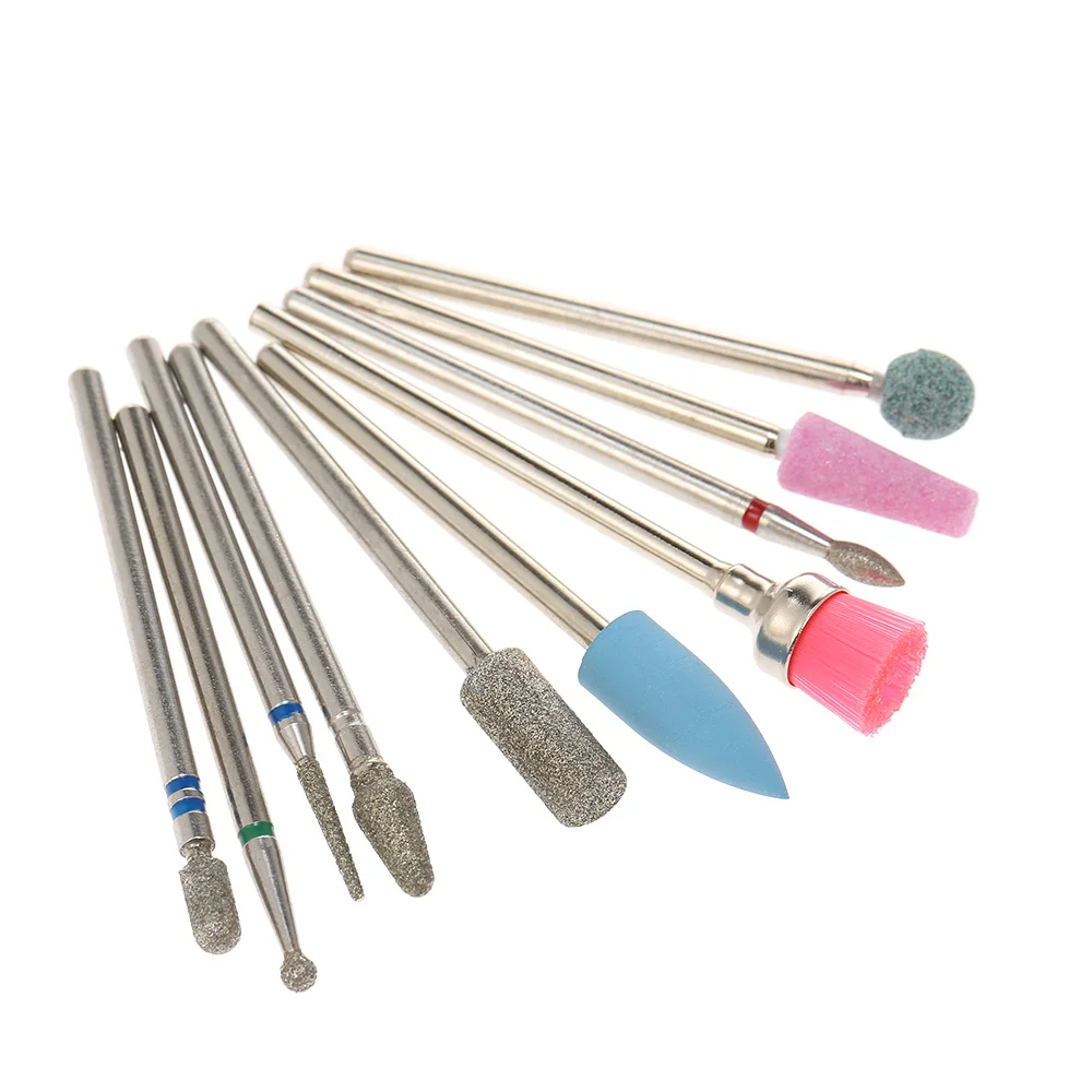 10Pcs Nail Drill Bits For Manicure Drill Pen Cuticle Cleaner Dust Drill Brush Rotary Polishing File Grinding Heads Nail Files