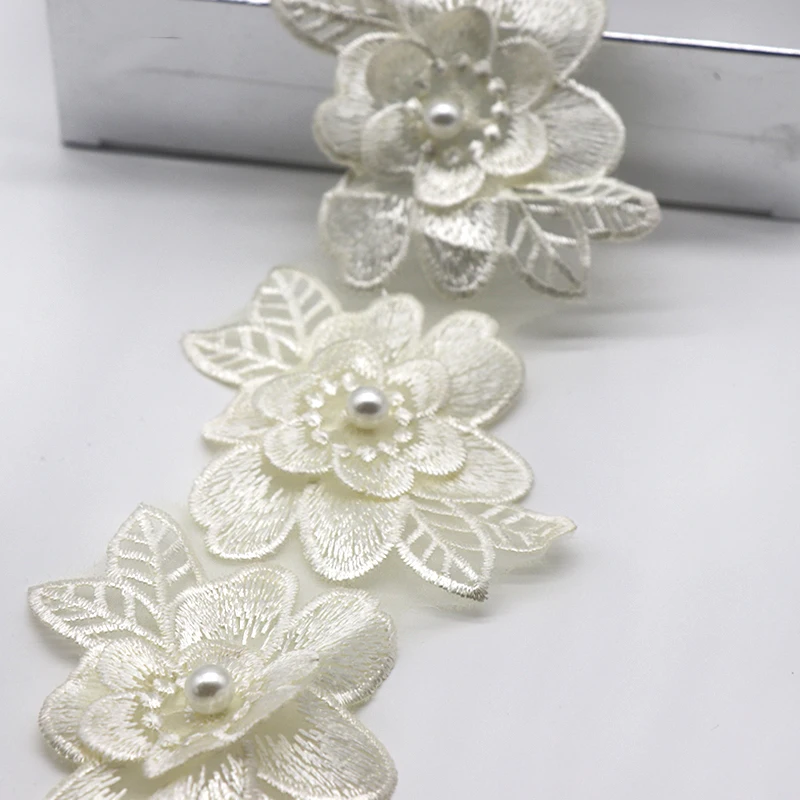 Description Picture 5 of itemH700 6.5*8cm 10pcs Pearl Flower For Dress Ribbon Lace Trim Knitting Wedding Lace Embroidered DIY Patchwork Sewing Supplies Craft