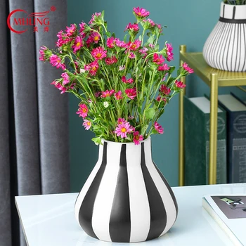

Black and White Lines Vases For Flowers Modern Home Decor Table Vanity Ornaments Decorative Planter Filler Pot Ceramics Handmade