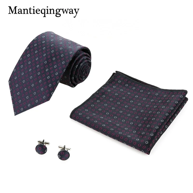 Mantieqingway 20 цветов плед печатных шеи галстуки карманные Квадратные запонки набор для мужчин формальный брак носовой платок из полиэстера+ галстук