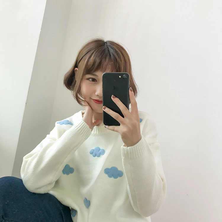 Женский кавайный Ulzzang, винтажный свитер свободного кроя с облаками для колледжа, женский корейский панк толстый милый свободный свитер Харадзюку, одежда для женщин
