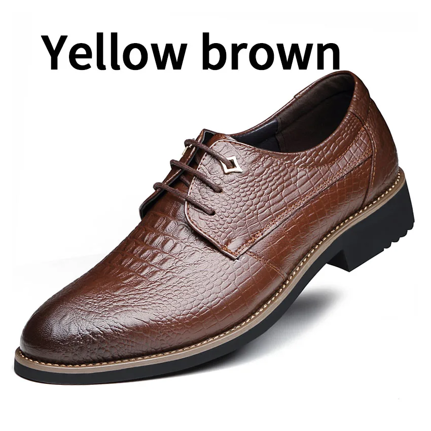 BIMUDUIYU; классические деловые туфли в британском стиле; мужские туфли из натуральной крокодиловой кожи; модные модельные туфли ручной работы; оксфорды - Цвет: Yellow brown
