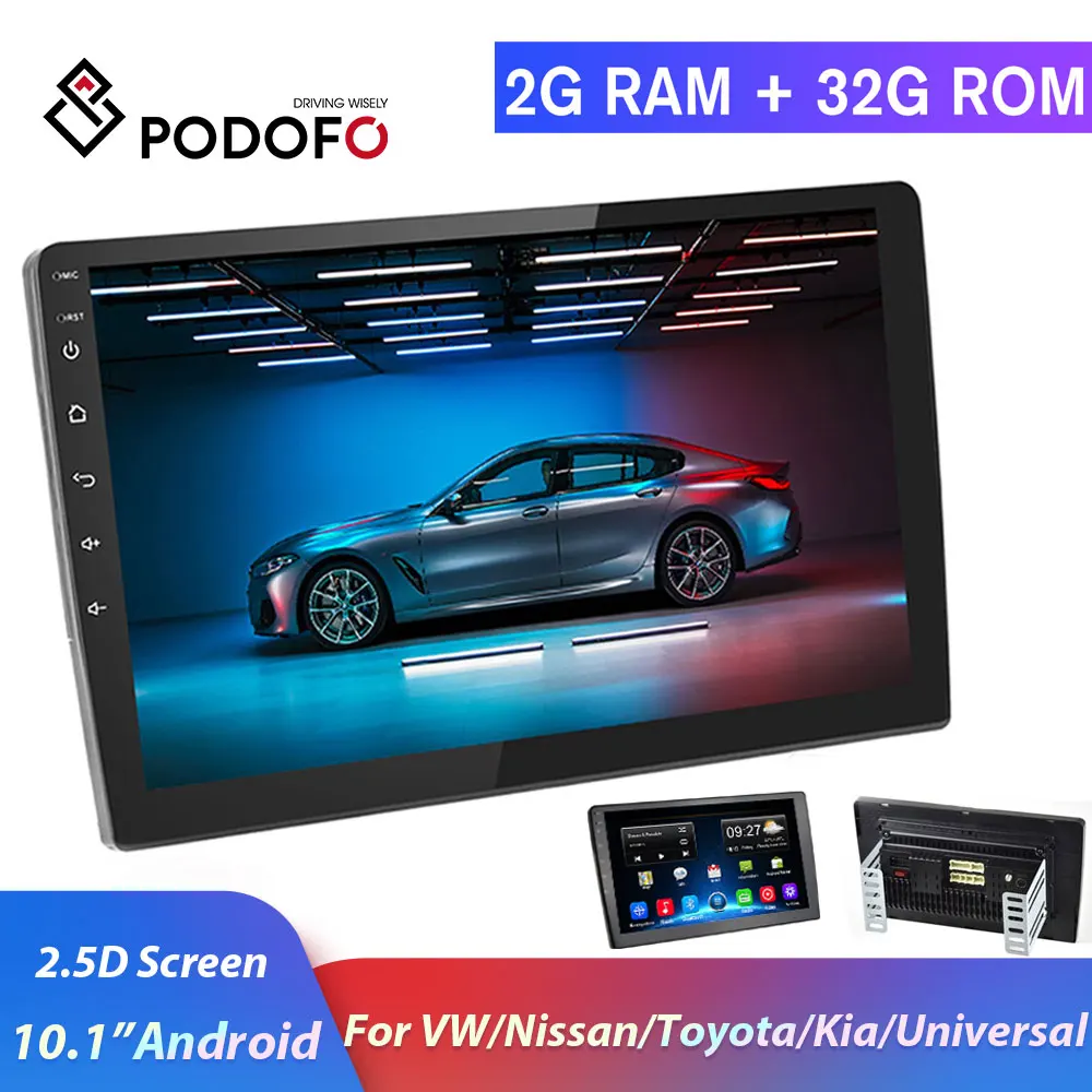 Podofo 2 din Android автомобильное радио + 32G DIN Автомобильный мультимедийный плеер 2.5D 10 1