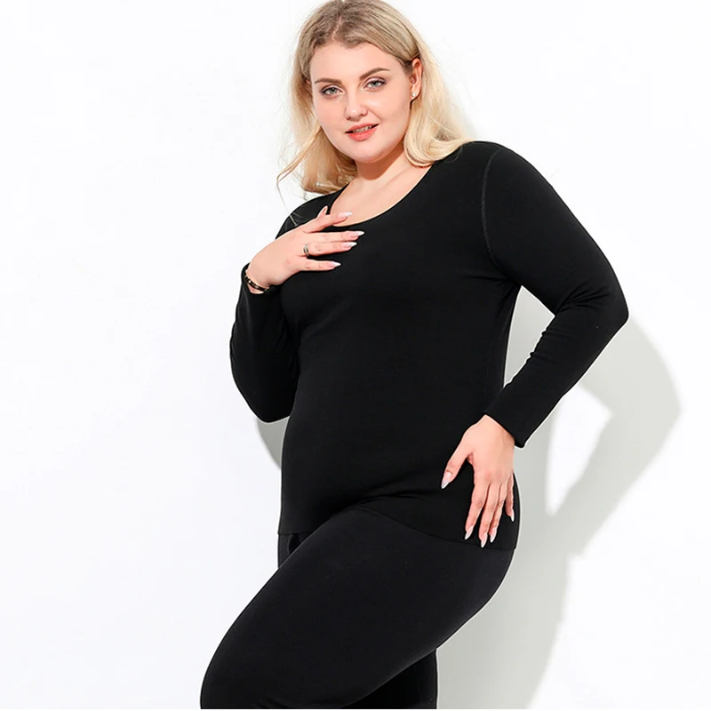 Plus Size 8XL 150kg 2 Piece/Set Winter Fleece Thermal Underwear Women Long Johns Sets O Neck Warm Women Home Wear
