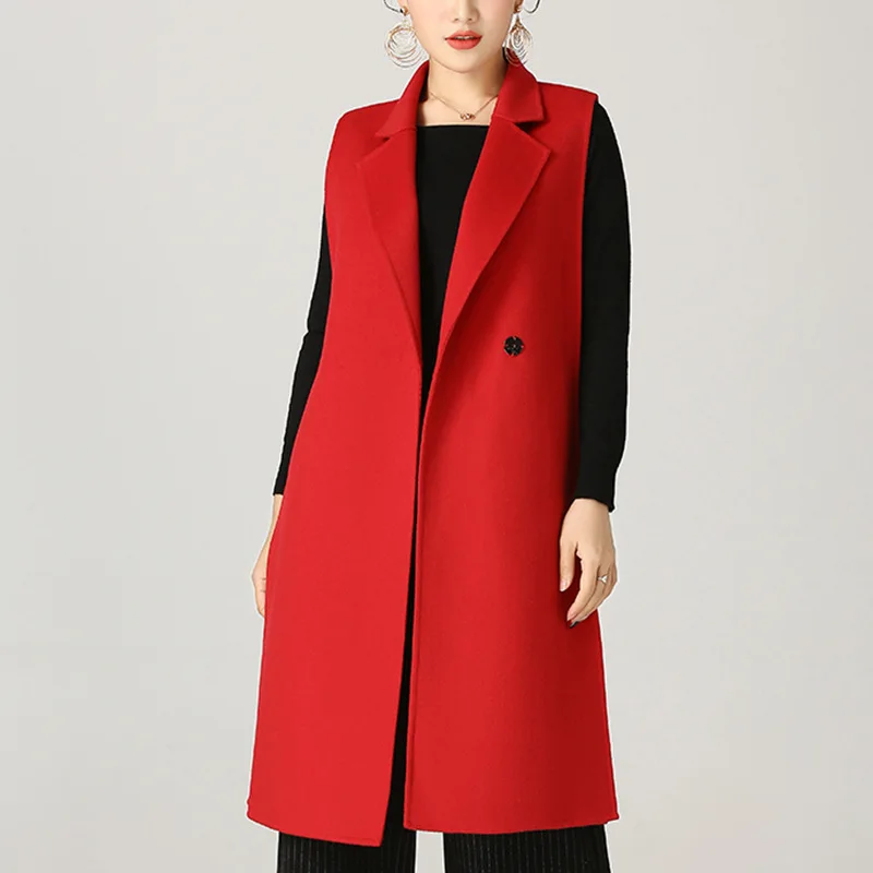 Elegant Office Lady Pocket Wollen Jas Mouwloze Vesten Jas Uitloper Double Breasted Vest Casaco Feminino LX1880 Elegant Office Lady Pocket Wollen Jas Mouwloze Vesten Jas Uitloper Double Breasted Vest Casaco Feminino LX1880