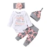 Baby Girl Clothing Newborn Kids Baby Girls Outfits Clothes Romper Bodysuit Flower Printed Pants Headband Hat Set 1