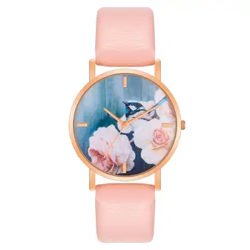 

2020 New Fashion Chinese Style Peony&Bird Pattern Watch Quartz Casual Leather Clock Women Dress Cartoon Wristwatch Reloj Mujer
